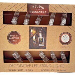 NEW Studio Mercantile Decorative White LED String Lights Built In 4 Hour Timer